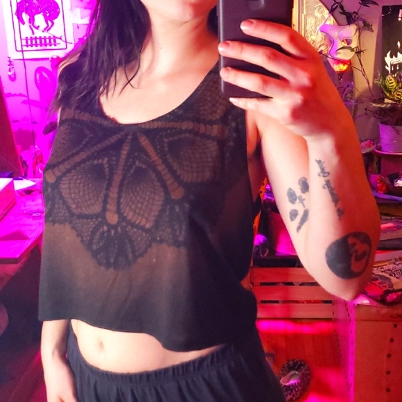 Bleach Dyed Sacred Geometry Pattern Casual Baggy Tank - Picture 2 of 5